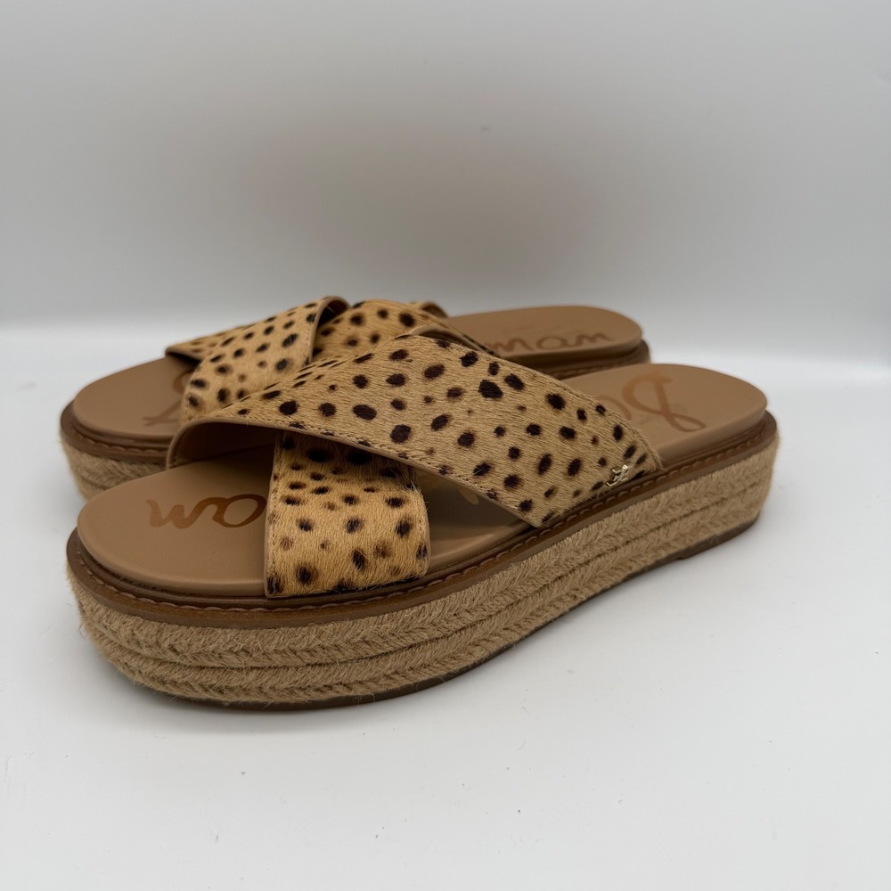 Sam Edelman Korina Leopard Calf Hair Espadrille‎ Platform Slide Sandals 8.5M